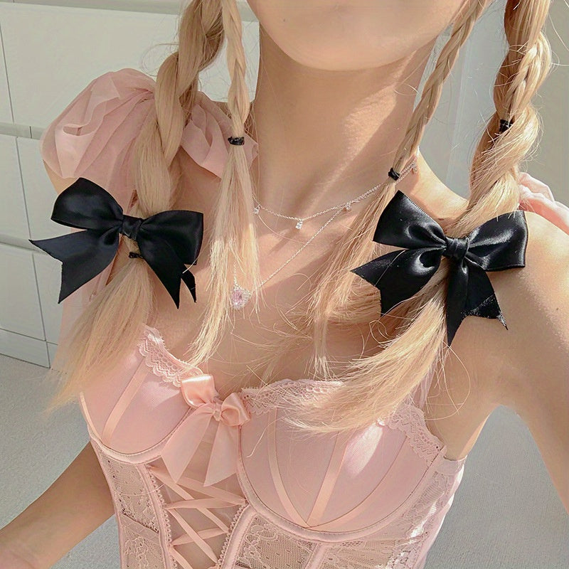 Princess Style Satin Bow Hair Clip Double Ponytail Headdress