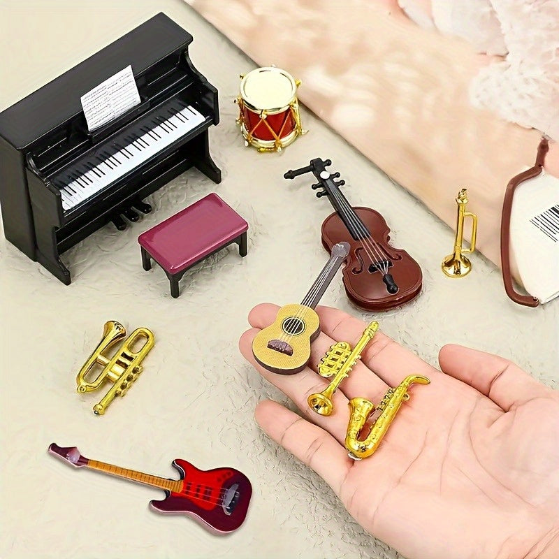 11pcs Musical Instruments Set 1 12 Scale Piano Guitar Violin & Saxophone Models