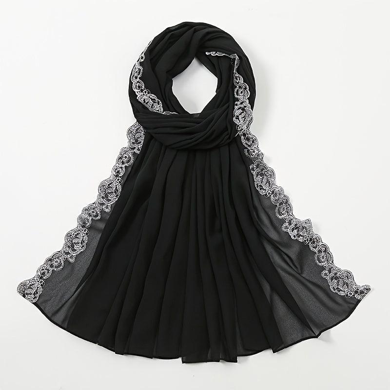 Plain Bubble Chiffon Hijab Scarf For Women Pearls Eid Turban