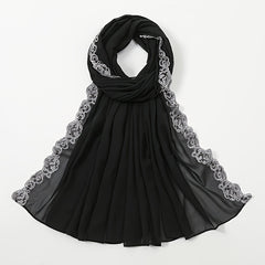 Plain Bubble Chiffon Hijab Scarf For Women Pearls Eid Turban