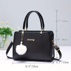 Women's Tote Satchel Bag with Pom Pom Decor