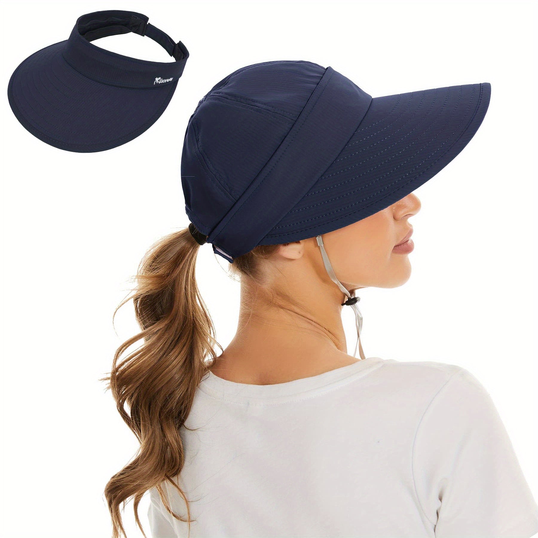 Womens 2 In 1 Zip Off Visor Ponytail Sun Hat UV Protection Sports Cap
