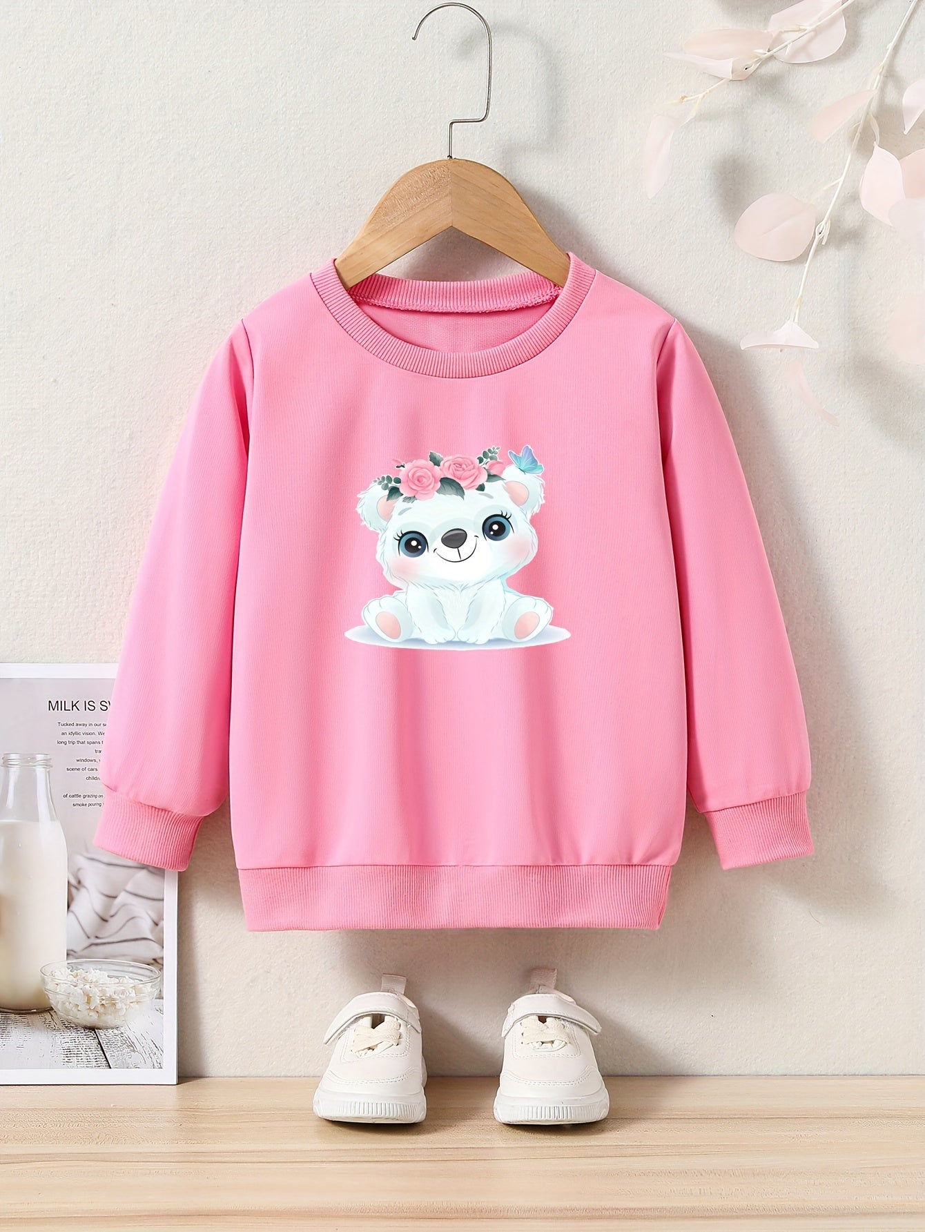 Adorable Flower Bear Crew Neck Sweatshirt Kids Christmas Gift