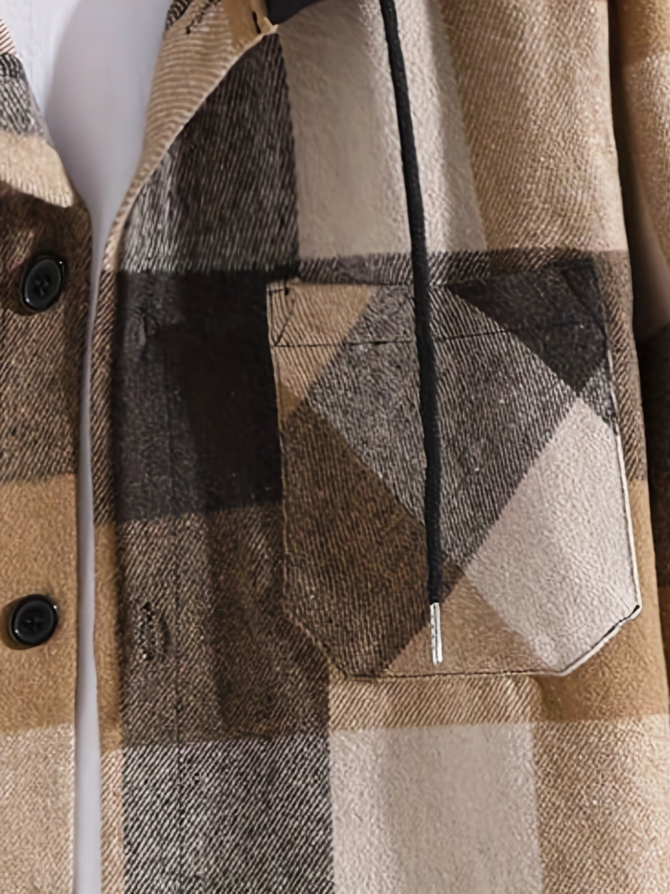 Plaid Jackets For Men Chest Pocket Button Up Hooded Stylish Coat