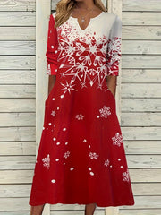 Christmas Casual Dress Women's Plus Snowflake Print Three Quarter Sl