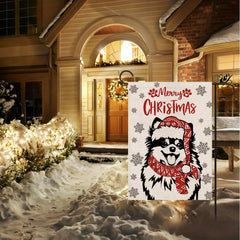 Christmas Garden Flag Pomeranian Dog Scarf Xmas Winter Decor