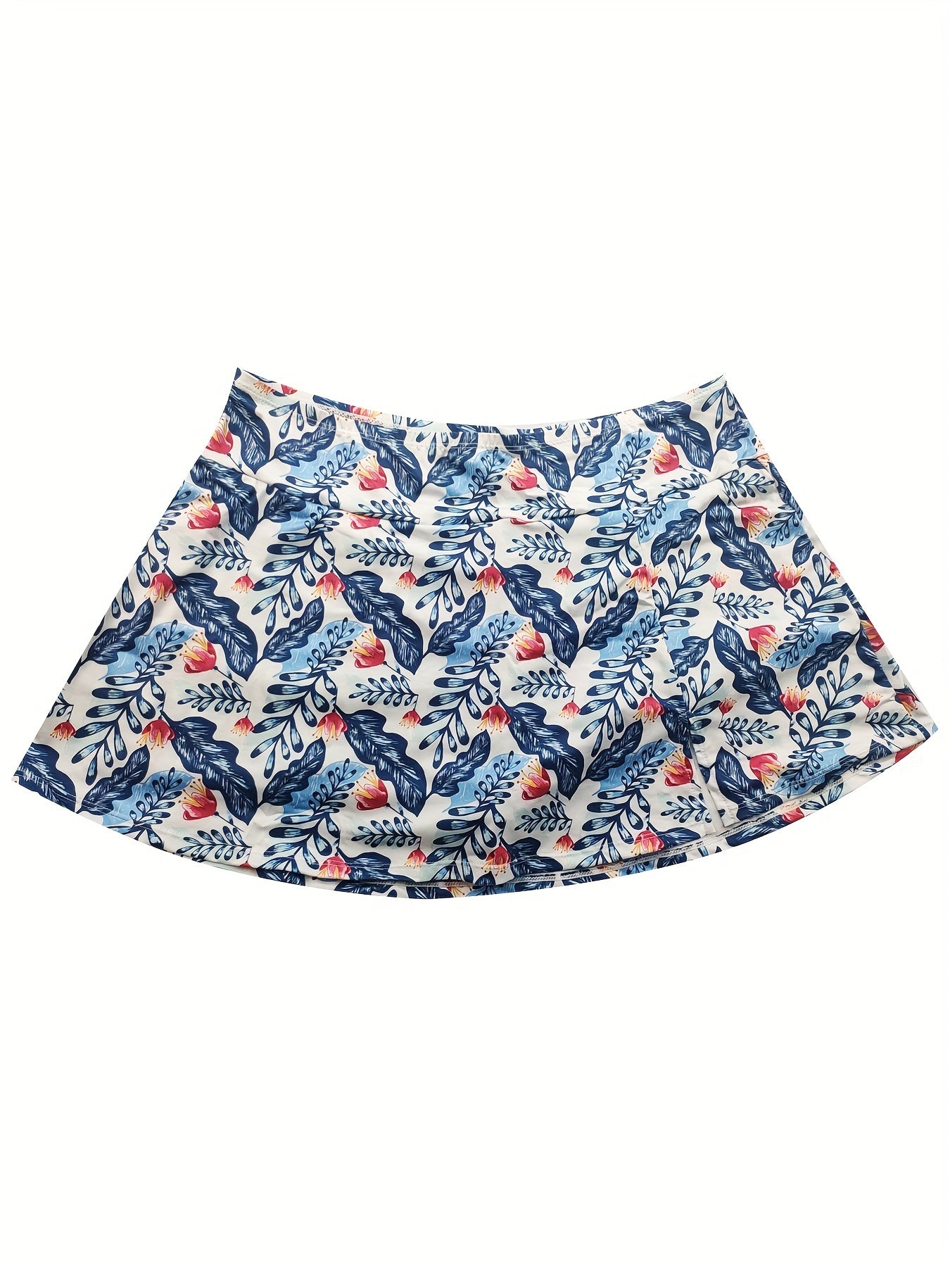  Leaf Print Ruched Split Mini Skirt for Women High Stretch