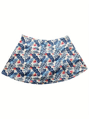  Leaf Print Ruched Split Mini Skirt for Women High Stretch