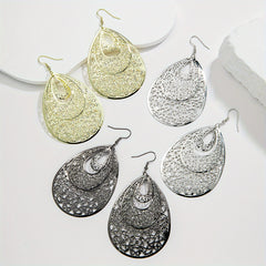 Vintage Hollow Out Teardrop Dangle Drop Earrings For Women