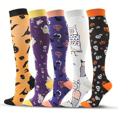 5 Pairs Halloween Compression Knee High Socks for Running & Training