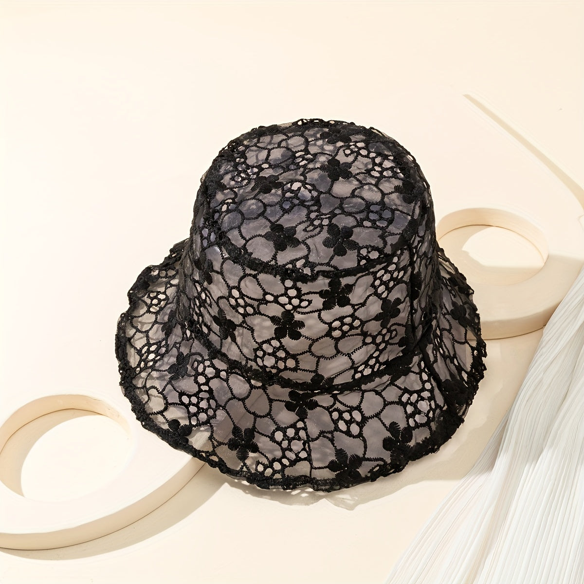 Floral Embroidery Bucket Hat Mesh Sunscreen Basin Hat Women