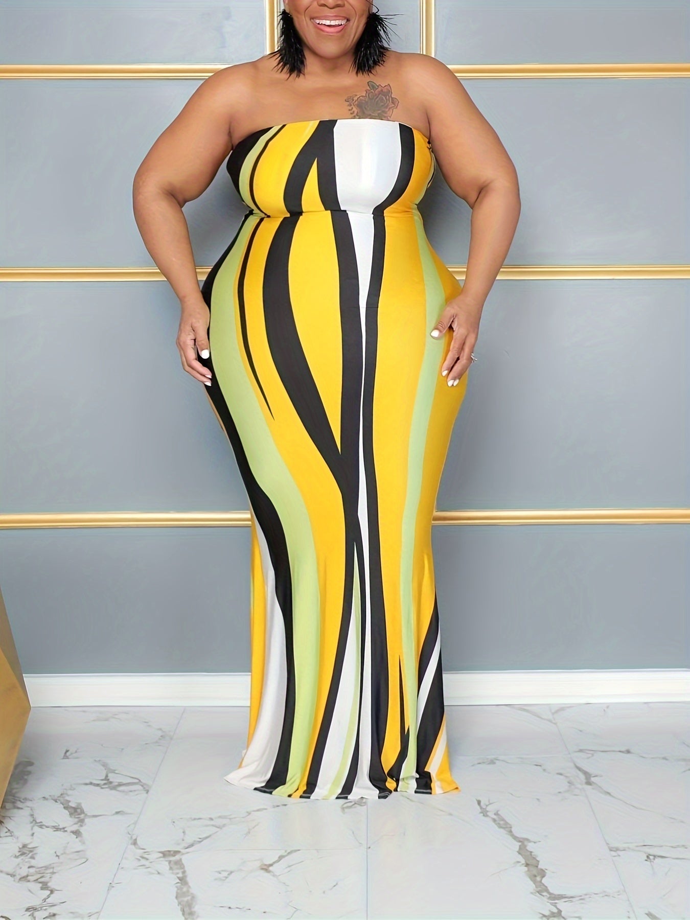  Sexy Dress Women's Plus Stripe Print High Stretch Tube Dress