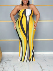  Sexy Dress Women's Plus Stripe Print High Stretch Tube Dress