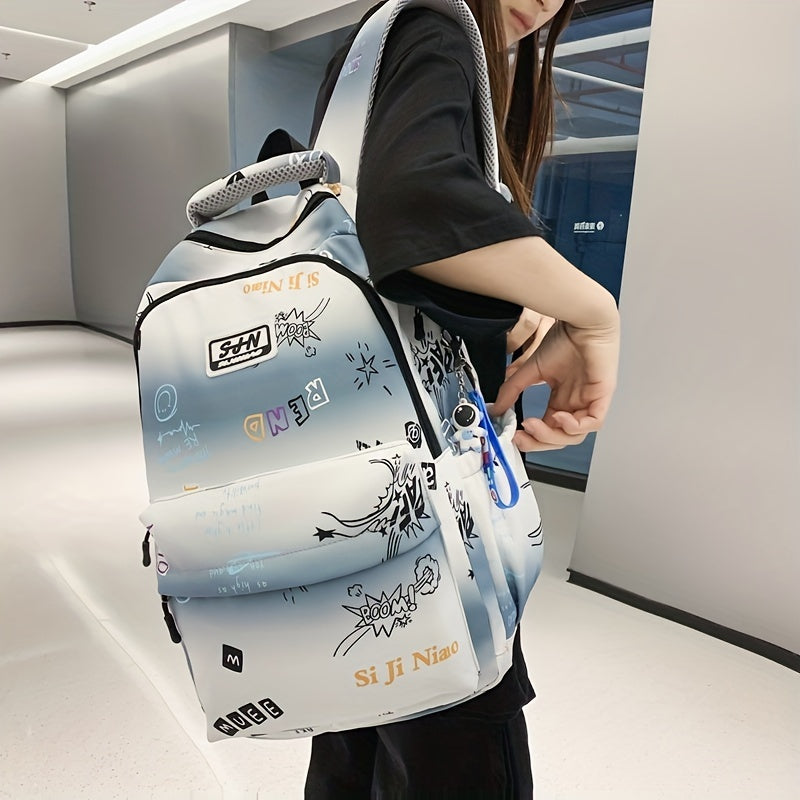 Letter Pattern Backpack Gradient Casual Women's Men's Bag