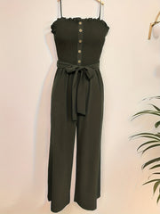 Shirred Wide Leg Jumpsuit Solid Spaghetti Strap Sleeveless