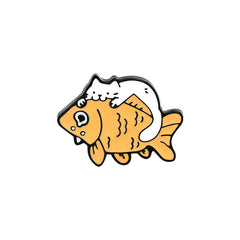 Casual Cat Eating Fish Enamel Pins for Backpacks Anime Cartoon Pins