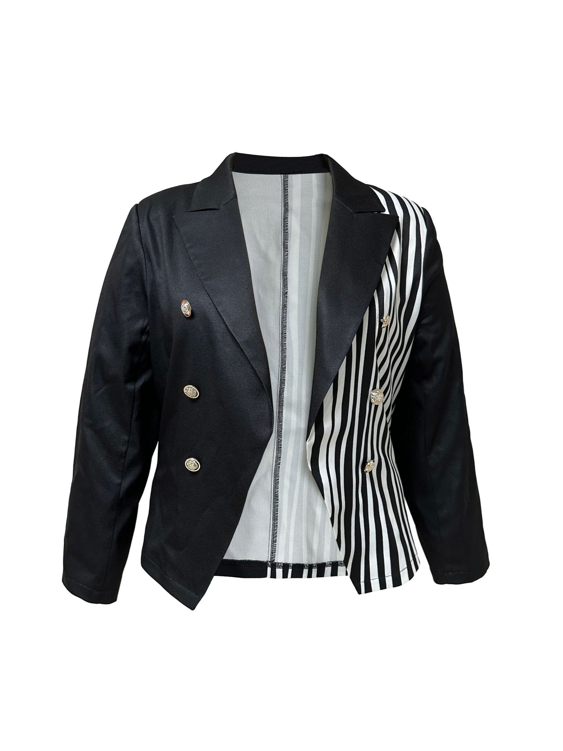  Colorblock Stripe Print Long Sleeve Blazer