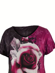  Floral Print Short Sleeve V Neck Dress