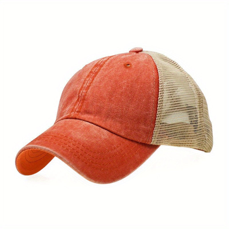 Old Washed Solid Light Plate Mesh Baseball Cap Outdoor Dad Hat