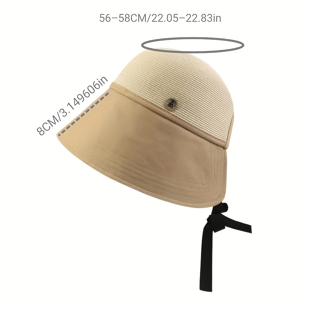 Block Stitching Sun Hat Crochet Straw Hat UV Protection Bucket Hat