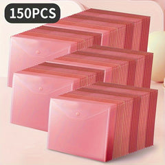 150pcs Transparent File Bag Plastic A4 Button Data Bag Pink