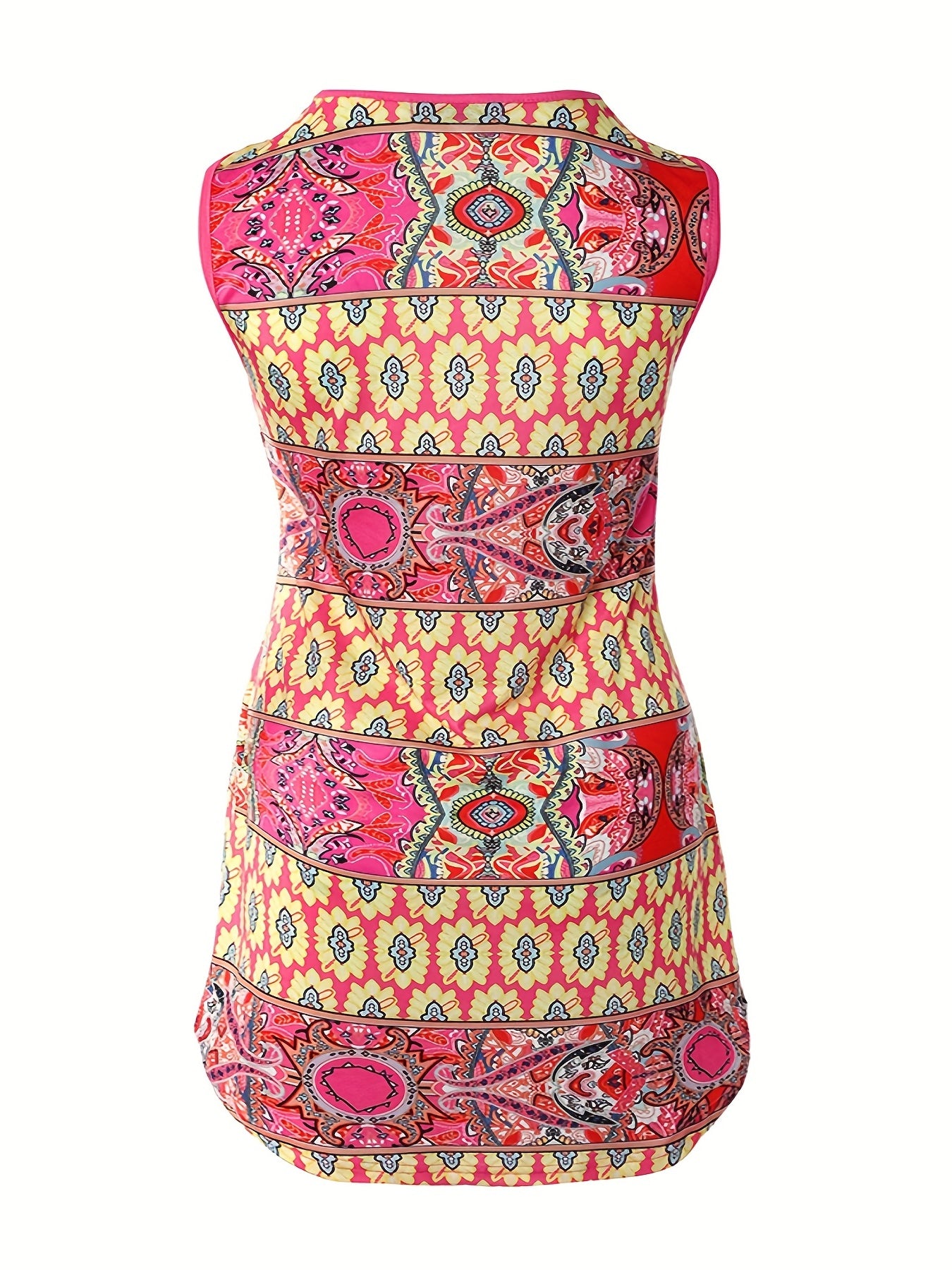  Casual Tank Dress Women's Plus Random Print Cut Out Criss Cross V Neck