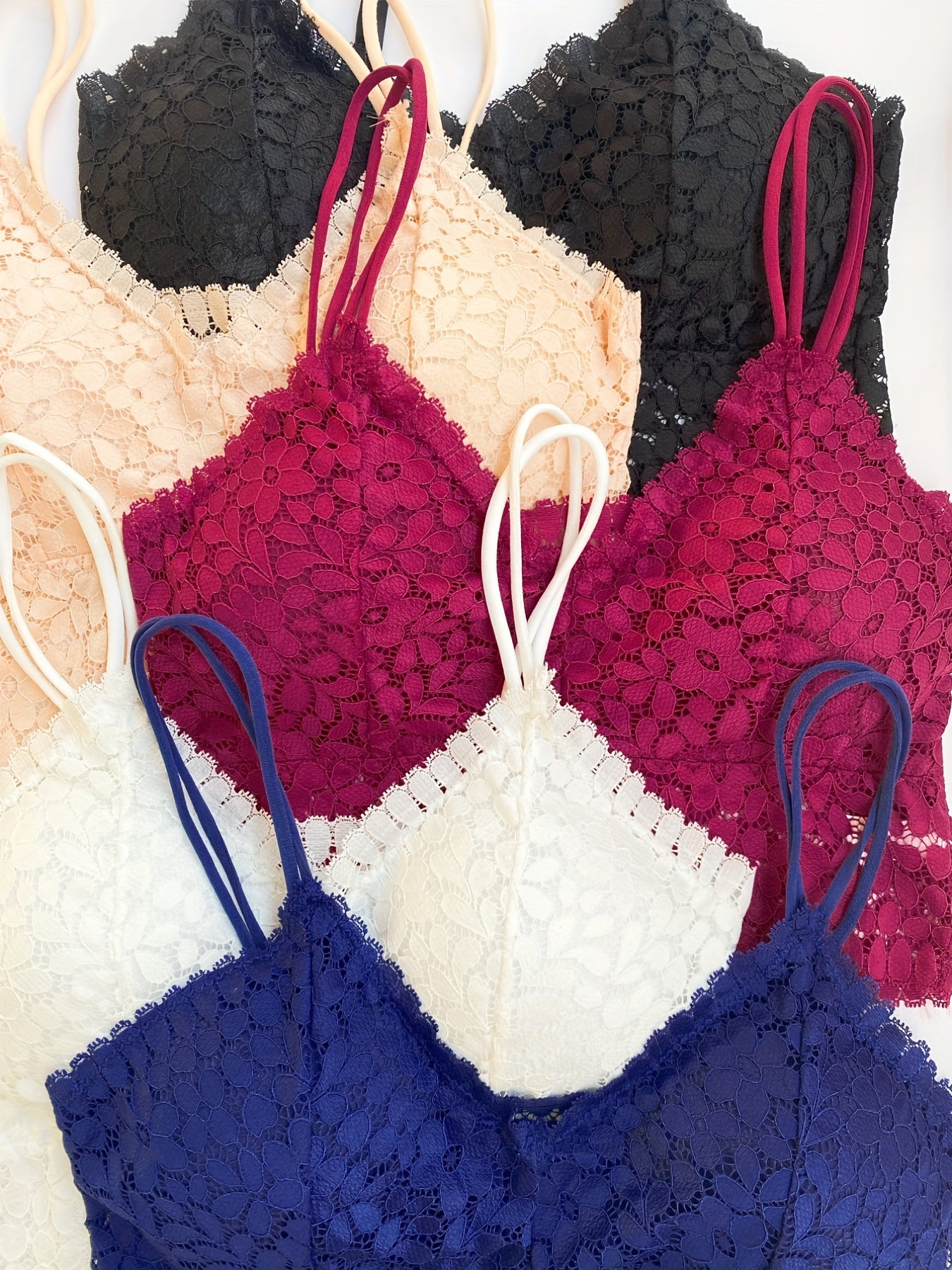 5pcs Floral Lace Bralettes Lightweight Everyday Bra Women's Lingerie