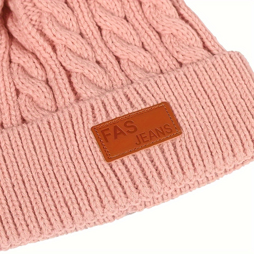Kids Double Fur Ball Beanie Knitted Hat Autumn Winter Warm Ear Protection