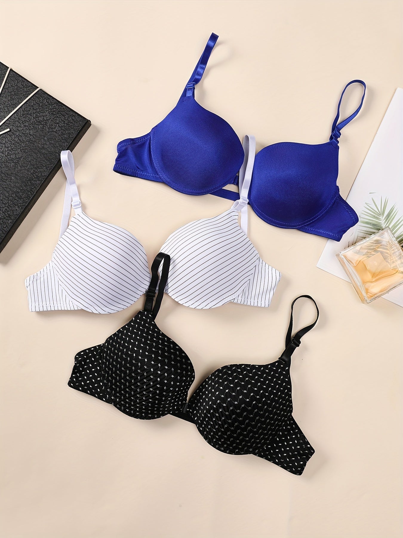 3 Pcs Women's Sexy Print Front Open Plunge Bras