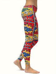  Colorblock Letter Print Fitness Leggings