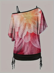  Floral Print One Shoulder & Solid V Neck Cami Top Set