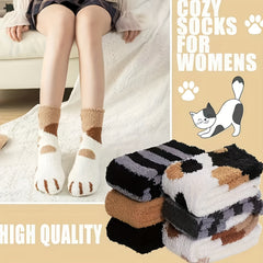 6 Pairs Cat Claw Pattern Cotton Socks for Women & Girls