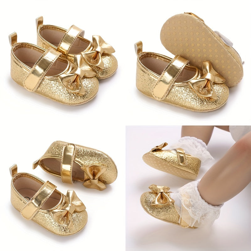 Baby Girls Bowknot Walking Shoes Non Slip Soft Flat Sole Shoes