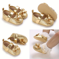 Baby Girls Bowknot Walking Shoes Non Slip Soft Flat Sole Shoes