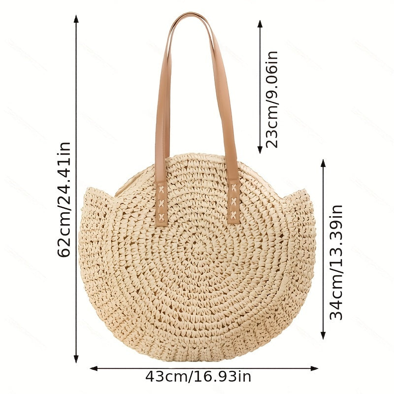 Boho Round Straw Shoulder Bag for Women