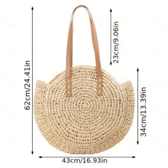 Boho Round Straw Shoulder Bag for Women