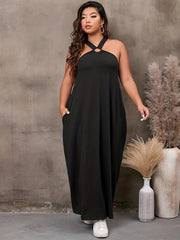  Solid Ring Criss Cross Maxi Dress with Pockets