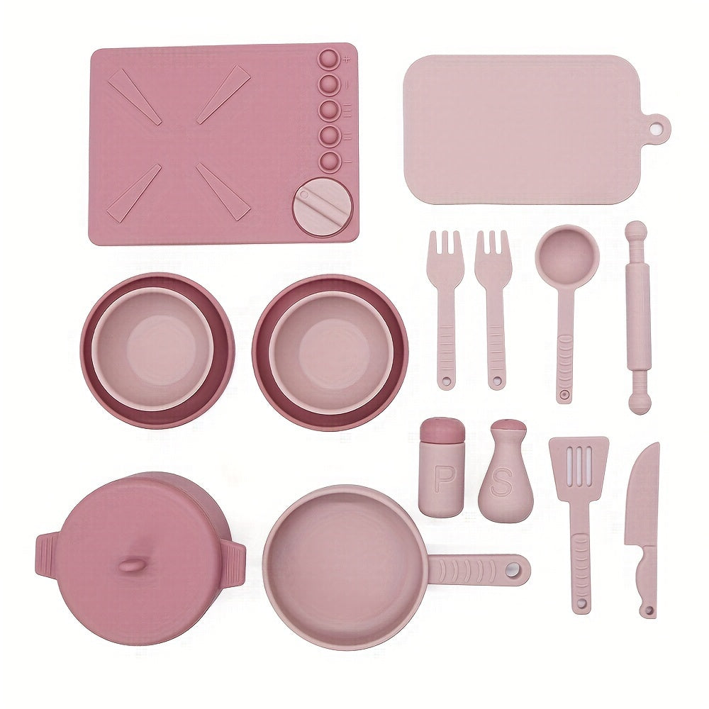 Kids Kitchen Playset Silicone Toy Cookware Set for Ages 3-12