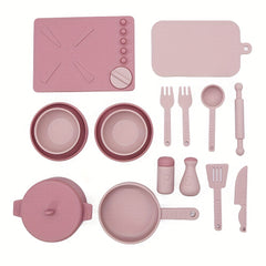Kids Kitchen Playset Silicone Toy Cookware Set for Ages 3-12