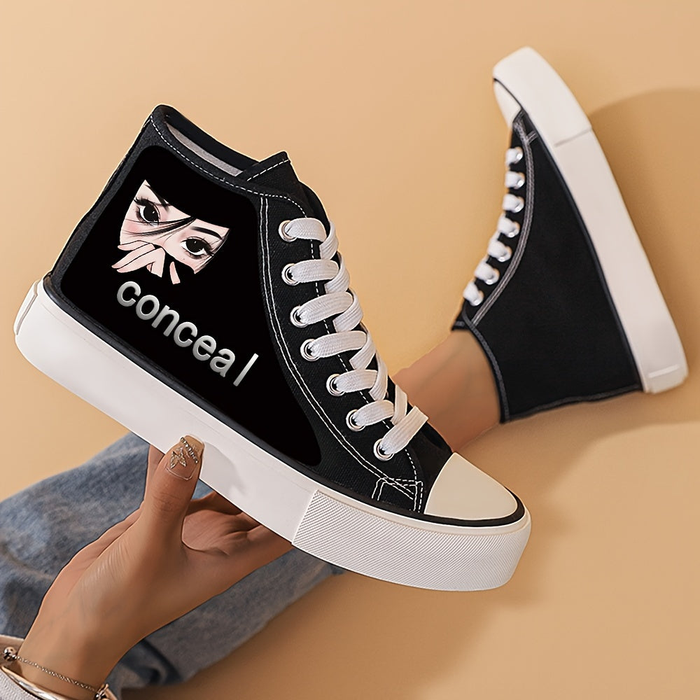 Anime Girl Pattern Lightweight High Top Canvas Sneakers