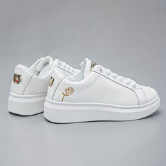Women's Rose Pattern Skate Shoes Lace Up Thick Sole Flat Shoes