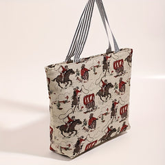 Vintage Cartoon Print Tote Bag Canvas Shoulder Handbag Women's Satchel Purse