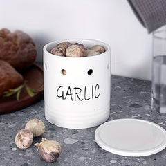 Ceramic Garlic Keeper Crisper Container Lid Storage Box Holder Countertop