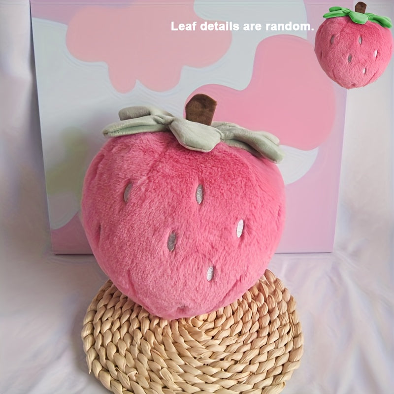 Strawberry Plush Doll Soft Pink Green Leaves High Polyester Adorable Fruit Shape