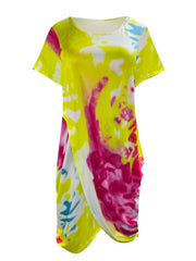  Tie Dye Short Sleeve Ruched Side Wrap Dress