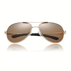 OUWEN Golden Frame Tea Lens Aviator Sunglasses for Men