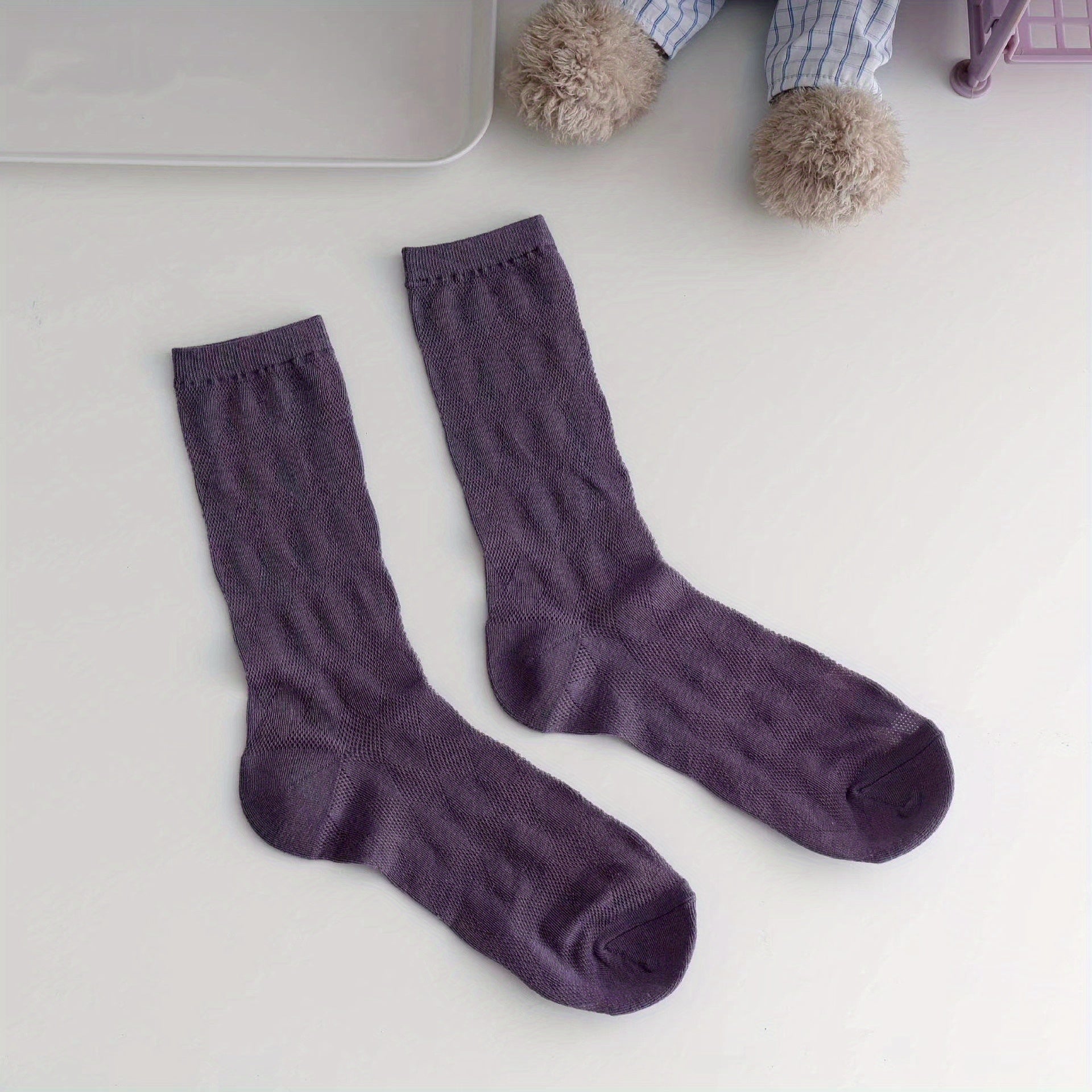 Argyle Textured Socks Mid Tube Women's Stockings