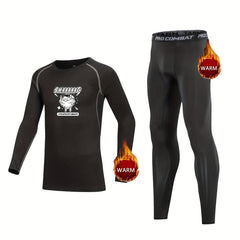 2pcs Kids Compression Fleece Sets Cartoon Pattern Crew Neck Pullover