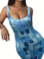  Denim Print Tank Dress Slim Fit