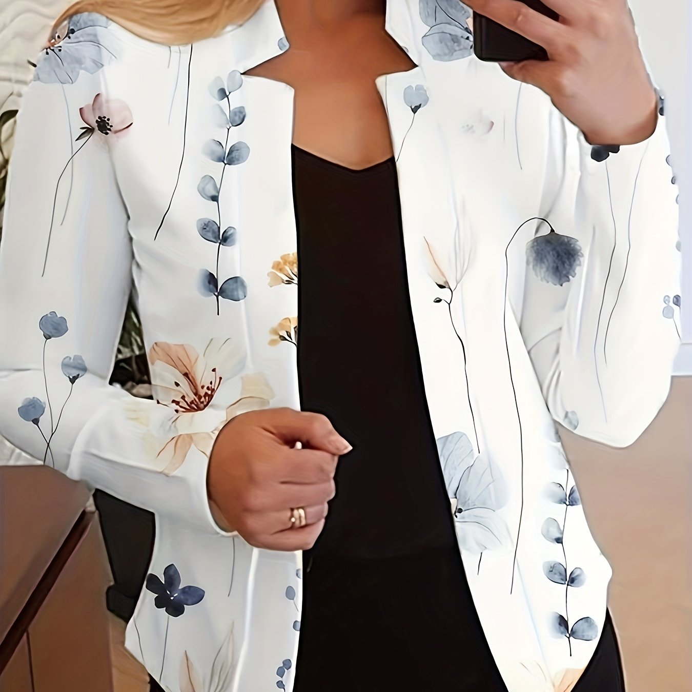  Floral Print Long Sleeve Blazer